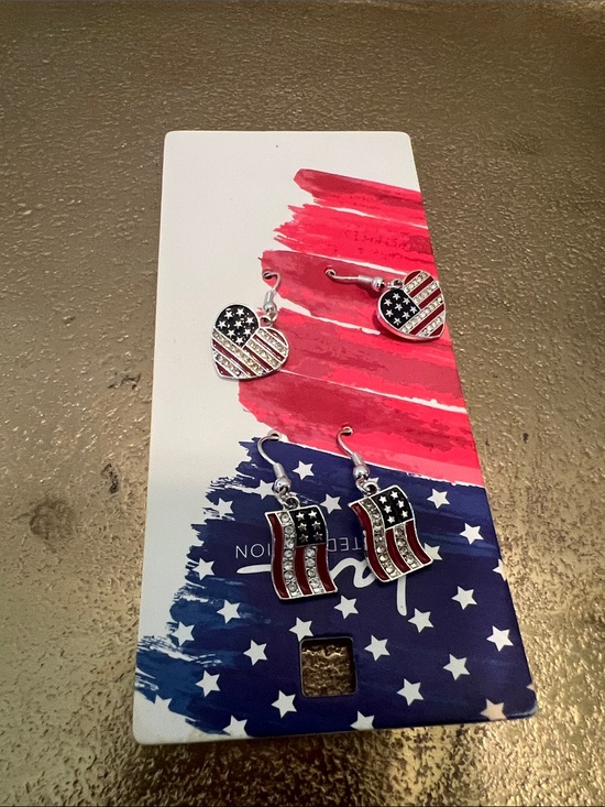 4th Of July Earrings Jewelry - #2037**Patriotic Flag Dangle Earrings Set - Red White Blue